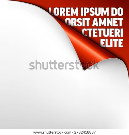 A white peeling paper corner effect reveals a red background with white text. This peeling paper design is a perfect template for your custom red background messages.