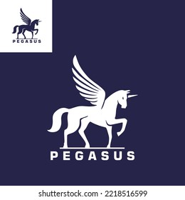 white pegasus logo, silhouette of great winged horse vector illustrations