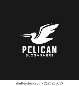 White pelican bird logo flat style