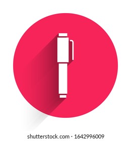 White Pen icon isolated with long shadow. Red circle button. Vector Illustration