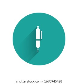 White Pen icon isolated with long shadow. Green circle button. Vector Illustration