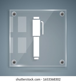 White Pen icon isolated on grey background. Square glass panels. Vector Illustration