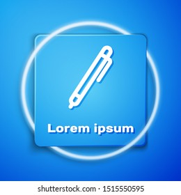 White Pen line icon isolated on blue background. Blue square button. Vector Illustration