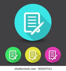 White Pen And Paper icon in different colors set