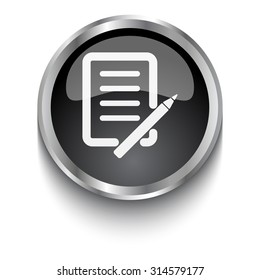 White Pen And Paper symbol on black web button