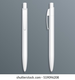 White Pen, Pencil, Marker Set Of Corporate Identity And Branding Stationery Templates. Illustration Isolated On Gray Background. Mock Up Template Ready For Your Design. Vector