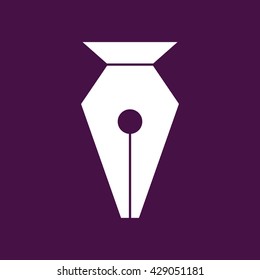 White pen tool vector icon. Purple background