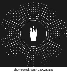White Pencil case stationery icon isolated on grey background. Pencil, pen, ruler in a glass for office. Abstract circle random dots. Vector Illustration