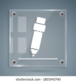 White Pencil with eraser icon isolated on grey background. Drawing and educational tools. School office symbol. Square glass panels. Vector Illustration