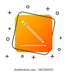 White Pencil with eraser and line icon isolated on white background. Education sign. Drawing and educational tools. School office symbol. Orange square button. Vector Illustration