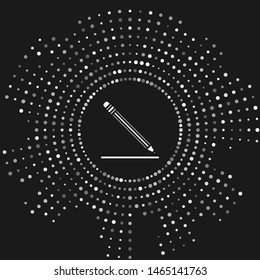 White Pencil with eraser and line icon isolated on grey background. Education sign. Drawing and educational tools. School office symbol. Abstract circle random dots. Vector Illustration