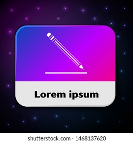 White Pencil with eraser and line icon isolated on black background. Education sign. Drawing and educational tools. School office symbol. Rectangle color button. Vector Illustration