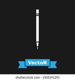 White Pencil with eraser and line icon isolated on black background. Drawing and educational tools. School office symbol.  Vector Illustration