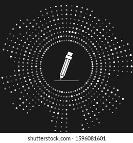 White Pencil with eraser and line icon isolated on grey background. Education sign. Drawing and educational tools. Abstract circle random dots. Vector Illustration