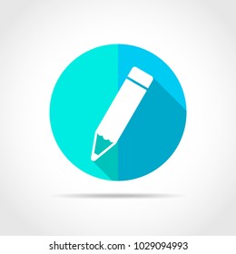 White pencil in flat design with long shadow. Vector illustration. Simple pencil icon on blue round button.