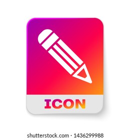 White Pencil icon isolated on white background. Education sign. Drawing and educational tools. School office symbol. Rectangle color button. Vector Illustration