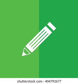White pencil icon vector illustration. Green background
