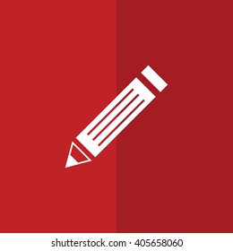 White pencil icon vector illustration. Red background