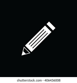 White pencil icon vector illustration. Black background