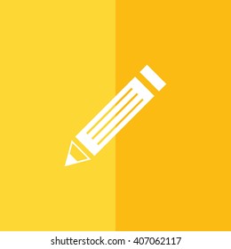 White pencil icon vector illustration. Yellow background