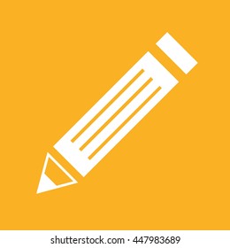 White pencil icon vector illustration. Yellow background