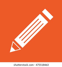 White pencil icon vector illustration. Orange background