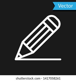 White Pencil and line icon isolated on black background. Education sign. Drawing and educational tools. School office symbol.  Vector Illustration