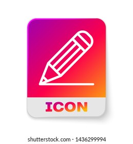 White Pencil and line icon isolated on white background. Education sign. Drawing and educational tools. School office symbol. Rectangle color button. Vector Illustration