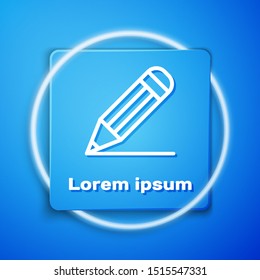 White Pencil and line icon isolated on blue background. Education sign. Drawing and educational tools. School office symbol. Blue square button. Vector Illustration