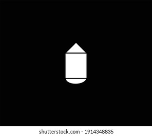 White pencil logo on black background
