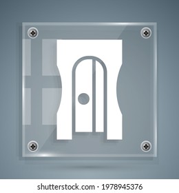 White Pencil sharpener icon isolated on grey background. Square glass panels. Vector Illustration
