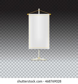 White pennant or flag on chrome base with gold cord on trasparent background