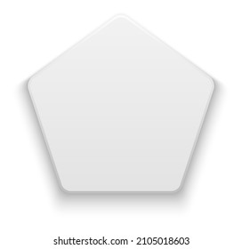 White pentagon button template. Realistic polygon shape