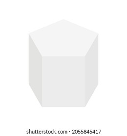 White pentagonal prism isometric  shape. Geometric 3D symbol. Vector isolated on white