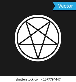 White Pentagram in a circle icon isolated on black background. Magic occult star symbol. Vector Illustration