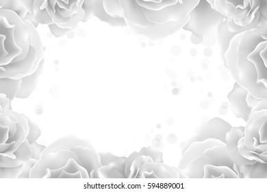 White peony background with a round label. Can be used as invitation card for wedding, birthday and other holiday.