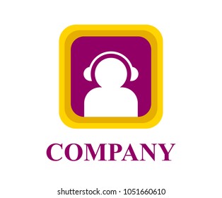 white people silhouette for support or help icon in square box logo design idea illustration concept