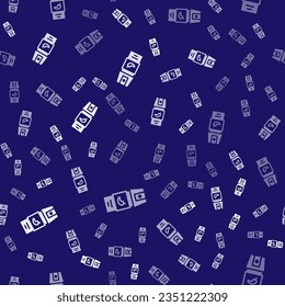 White Pepper spray icon isolated seamless pattern on blue background. OC gas. Capsicum self defense aerosol.  Vector