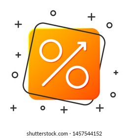 White Percent up arrow icon isolated on white background. Increasing percentage sign. Orange square button. Vector Illustration