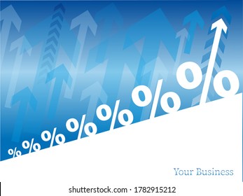 White percent on arrows blue background.  Banner with percentage for sale or promotion.