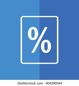 White percent sign vector icon. Blue background