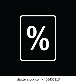 White percent sign vector icon. Black background