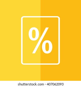 White percent sign vector icon. Yellow background