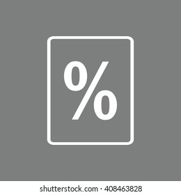 White percent sign vector icon. Gray background