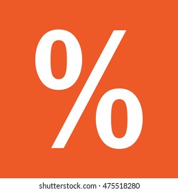 White percent sign vector icon. Orange background