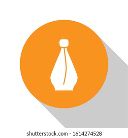 White Perfume icon isolated on white background. Orange circle button. Vector Illustration