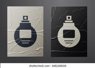 White Perfume icon isolated on crumpled paper background. Paper art style. Vector Illustration