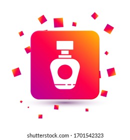Icono de Perfume blanco aislado en fondo blanco. Botón Color cuadrado. Ilustración vectorial