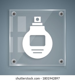 White Perfume icon isolated on grey background. Square glass panels. Vector Illustration