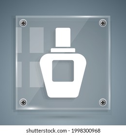 Weißes Parfüm Symbol einzeln auf grauem Hintergrund. Viereckige Glasplatten. Vektorgrafik